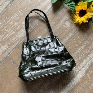 Maxx New York dark green croco embossed handbag